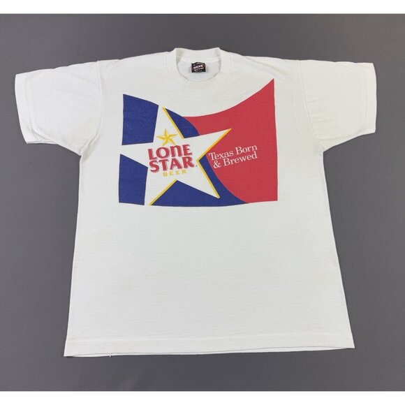 Vintage 90s Lone Star Beer Alcohol Drink Promo Texas Born Brewed Single Stitch T - Picture 1 of 9